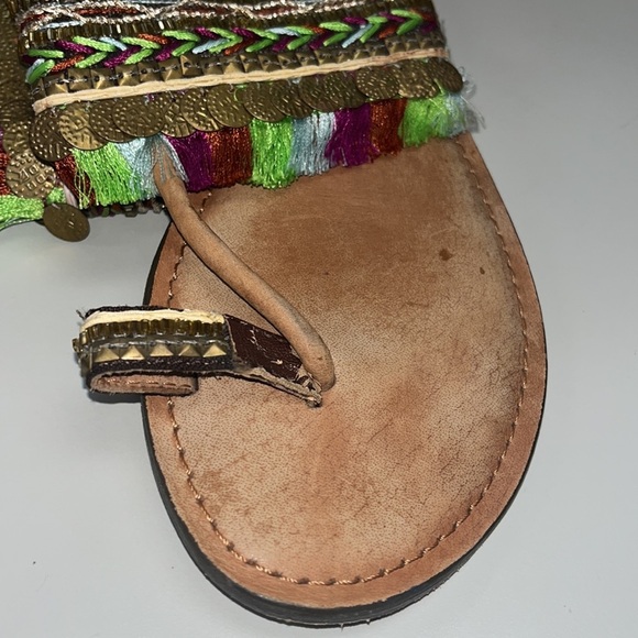 Anthropologie Z&L boho coin embellished fringe style leather flip flops size 39 - Picture 5 of 16